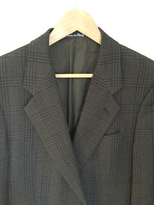 #ad Armani Collezioni Dark Gray Brown Windowpane Tweed Wool Blazer Made Italy 41S $89.99