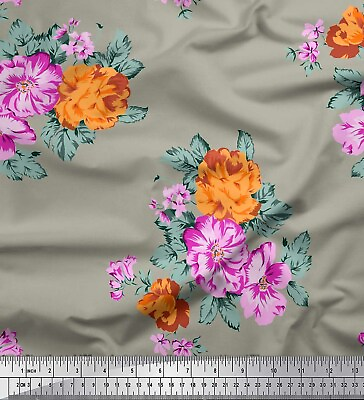 #ad Soimoi Cotton Poplin Fabric Florals Floral Printed Craft Fabric oJ0 AU $36.99