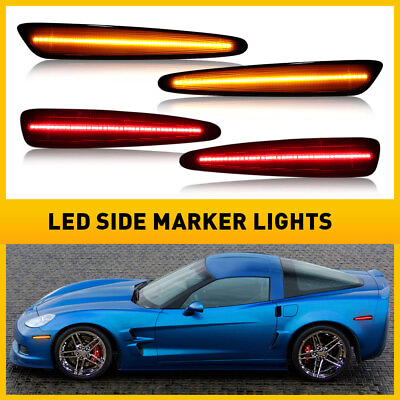 #ad For 05 13 Corvette Chevy Smoked C6 Front Rear Amber Red Side Marker Lights EU $36.99