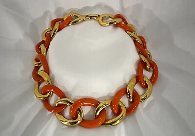 #ad KJL Kenneth Jay Lane Necklace graduated faux coral gold plated link chain $115.99