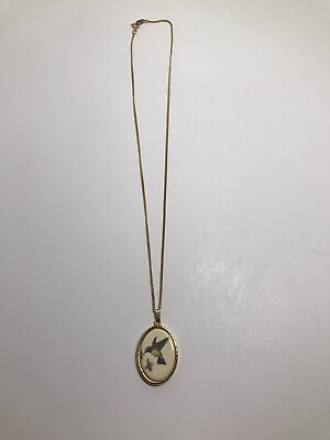 #ad Stephen Barlow Goldtone 10” Necklace Handpainted Hummingbird Pendant $29.74