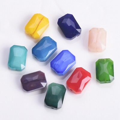 #ad 10pcs 14x10mm Rectangle Faceted Opaque Glass Loose Beads For DIY Jewelry Making $3.00