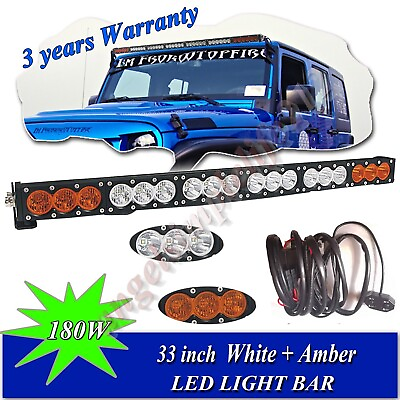 #ad 32 inch 180W LED Light Bar Amber White Combo Offroad Pickup Bumper Driving Lamp $218.21