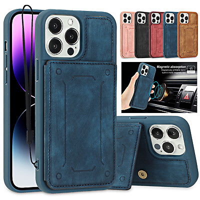 #ad For iPhone 14 Pro Max 13 12 11 XS XR 8 7Plus Magnetic Leather Wallet Stand Case $10.03