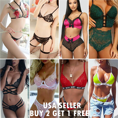 #ad Women Lace Sexy Lingerie Bikini G String Bra Thong Underwear Set $12.88