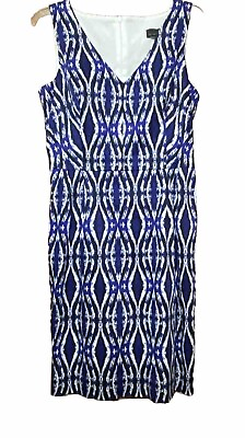 #ad Leslie Stuart Dress Sleeveless Sheath Black White amp; Blue Pattern Sz 10 $22.00