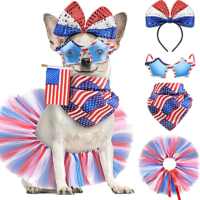 #ad 5 Pcs 4Th of July Pet Costume Independence Day Dog Costume Accessories Red Blue $16.99