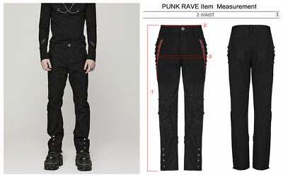 #ad Punk Rave Splicing Spider Mesh Red Cracked Leather Decorated Black Long Pants GBP 91.51