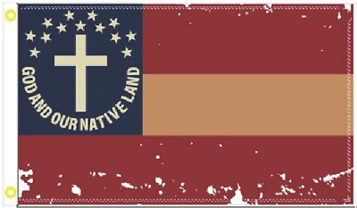 #ad 3X5 GOD AND OUR NATIVE LAND CHRISTIAN CROSS VINTAGE TEA STAINED FLAG BANNER 100D $12.88