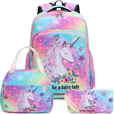 #ad Girls Backpack Kids Boys Elementary Bookbag Girly School Bag with Lunch Tote $47.98