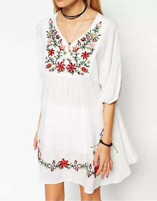 #ad Fashion Ethnic Gypsy Boho Dress Embroidered Hippie Blouse Mexican Peasant $8.19