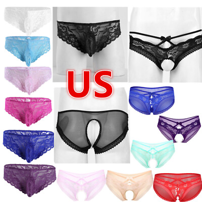 #ad US Mens Floral Lace Sissy Pouch Bikini Briefs Girlie Panty Lingerie Underwear $7.27