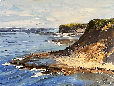 #ad Seascape Original Oil Painting Ocean Water Cliffs Nature Home Decor Art $56.00