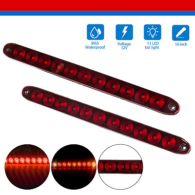 2PCS 16quot; Red Truck Trailer Light Bar 11 LED Stop Turn Tail Brake Lights Strip $8.88