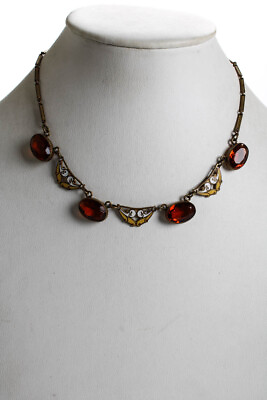 #ad Designer Womens Art Deco Vintage Gold Filled Czech Glass Enamel Necklace 16.5quot; $109.79