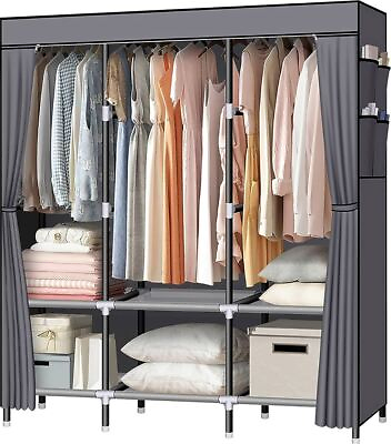 #ad 67quot; Clothes Storage Closet Organizer Wardrobe Rack Shelf Dustproof Home Portable $86.76
