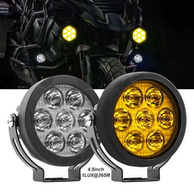 #ad 2X Headlight 4.5inch White Round Motorcycle Light Yellow Covers Fog Driving Lamp $89.99