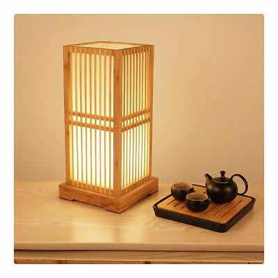 #ad Japanese Style Table Lamp Stand Light Natural Bamboo Work Square Interior Japan $108.79