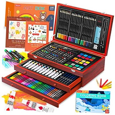 #ad Art Supplies 186 Pack Deluxe Art Set Box with 2 A4 Drawing Pads 1 Brown $45.37