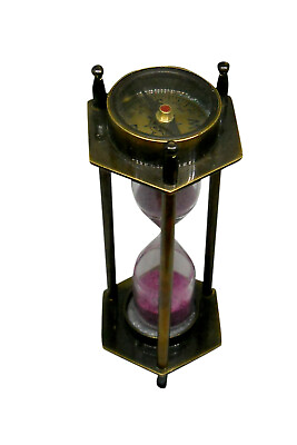 #ad Collectible Brass Antique Dual Sand Timer Hourglass With Compass And Pink Sand $30.59