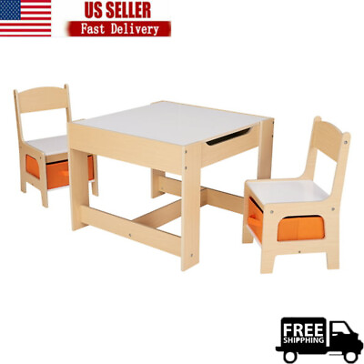 #ad Desk amp; Chair Set Kids Wood Storage Drawing Play Table Top Toy Activity Playroom $96.00