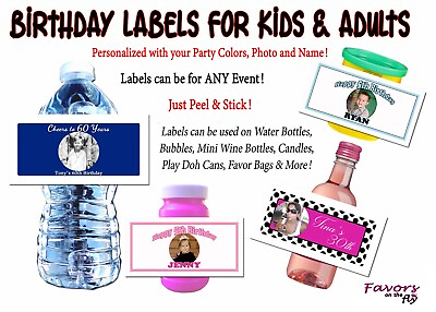#ad 20 Personalized Birthday Party Water Bottle Wine Bubble Play Doh Labels $9.99