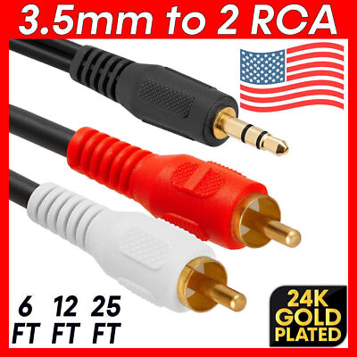 #ad 3.5mm to RCA Cable 2RCA to AUX Cord 2 RCA to 3.5mm Adapter Stereo Audio Y Cable $4.49