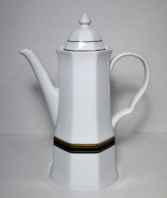 #ad Christopher Stuart Black Dress Coffee Pot Server Porcelain Tea Pot Gold $40.00