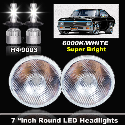 #ad H6024 7quot; Round Glass Headlight Housing H4 Conversion Lights LOOK PAIR NEW $179.99