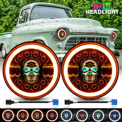 7quot; Inch RGB LED Headlights Halo Angel Eyes DRL for Chevy C10 Camaro Pickup Truck $69.99