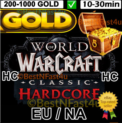 #ad WOW HC CLASSIC HARDCORE 💎 200 1000 Gold 💎 GOLD NA EU ALL SERVERS In Game Gold C $49.95