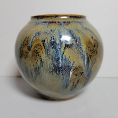 #ad Vintage Signed Studio Art Pottery Earth Tones Glazed Planter Pot Vase 5quot; Tall $40.00