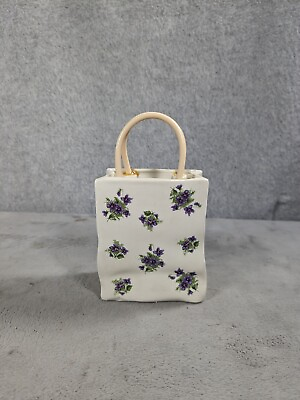 #ad Vintage Lefton Purple Flower Ceramic Gift Bag Planter Figurine #2210 Japan $19.98