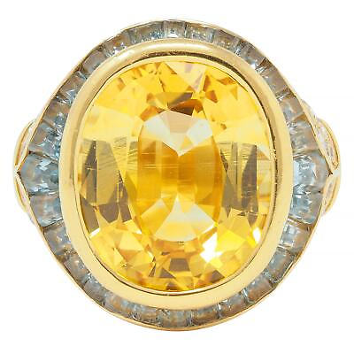 #ad Bulgari Vintage Yellow Sapphire Aquamarine Diamond 18 Karat Gold Halo Ring $42900.00