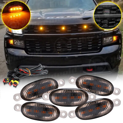 #ad 5X Amber LED Front Grille Running Lights For Chevy Silverado 1500 Raptor Style $18.99