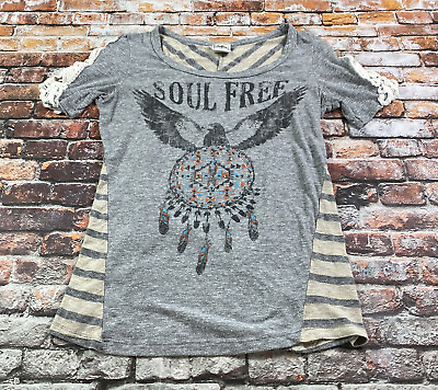 #ad Day Trip Ladies T shirt S Gray Embellished Soul Free Tribal Eagle Indian Womens $8.79