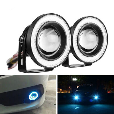 #ad 2* Blue Halo Ring Angel LED Projector Lamps For Driving DRL Lights Fog Lights $21.51