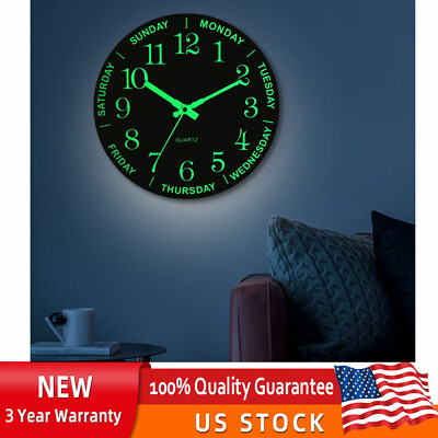 #ad 12Inch Large Modern Luminous Night Light Wall Clock Silent Wood Battery Operated $24.70