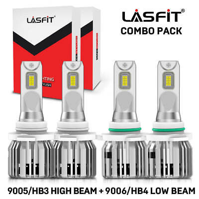 #ad 4x Lasfit 9005 9006 Combo LED Headlight High Low Beam Bulbs 6000K Cool White $69.99