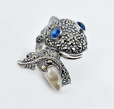 #ad Natural Royal Blue Sapphire 12Gm Fish Wrap Design 925 Sterling Silver Charm Ring $97.64