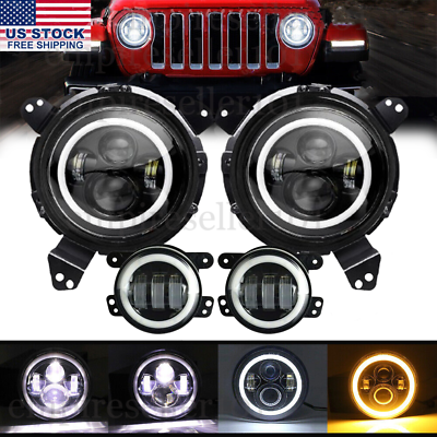 #ad For Jeep Wrangler JL JLU Gladiator JT 2018 2023 9quot; Combo Led Headlights Halo DRL $128.99