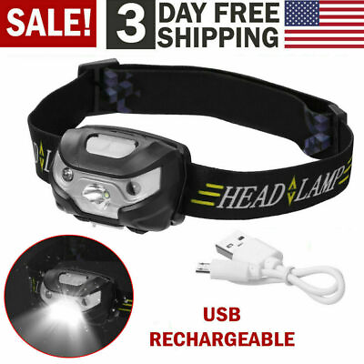 USB Rechargeable Headlamp Flashlight Head Band LED Light Waterproof Outdoor Lamp $8.99