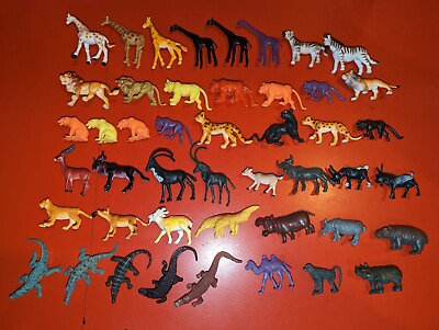 #ad Lot of 46 African Safari Animals Plastic Toy Figures Zebra Giraffe Rhino Lion $18.90