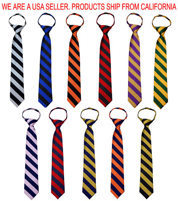 #ad Boy#x27;s 14 inch College Striped Zipper Necktie Zipper Tie Pre Made Ties NWT $12.95