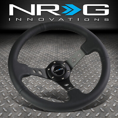 #ad NRG REINFORCED 350MM ALUMINUM BLACK LEATHER 3quot;DEEP DISH RACING STEERING WHEEL $134.00