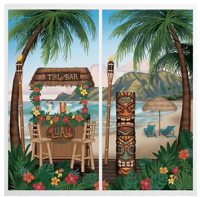 #ad Tiki Bar Scene Setter Wall Decoration Poster Luau Beach Party Supplies Summer $11.99