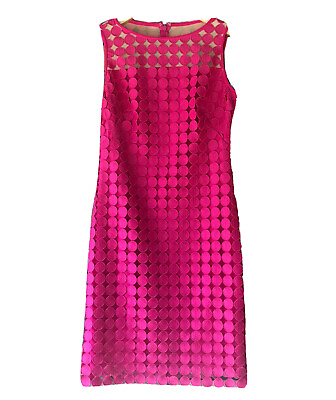 #ad Lauren Ralph Lauren Dots Lace Eyelet dress Hot Pink Sleeveless Zip Women#x27;s sz 0 $49.00