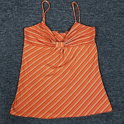#ad Vixen Top Womens Juniors Large Orange Metallic Striped Sparkle Spaghetti Strap $10.99