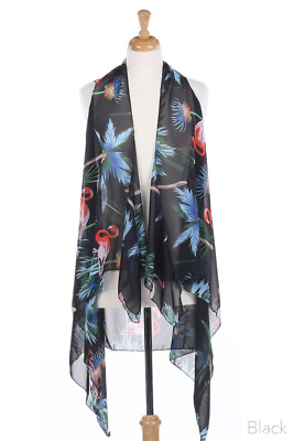 #ad ScarvesMe Women#x27;s Fashion Flamingo with Palm Tree Print Ruana Vest $15.00