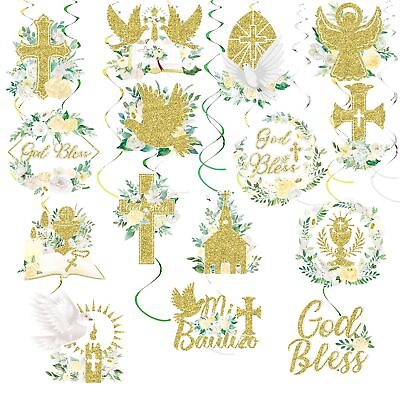 #ad 36 Pcs Gold Floral Cross Hanging Swirls Decorations Set First Holy Communion ... $18.99